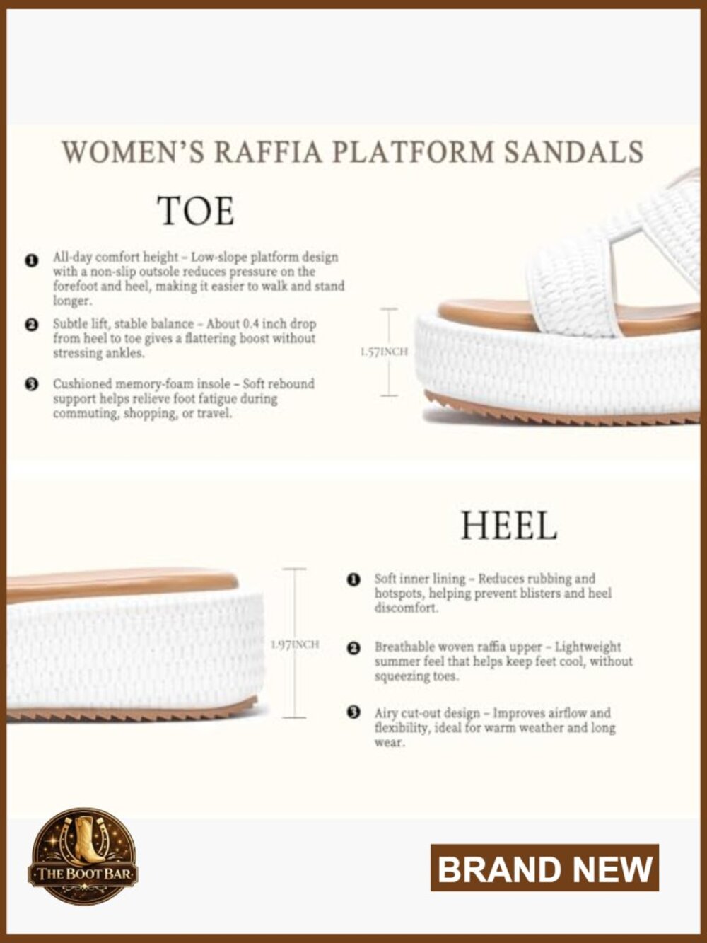 Women's Raffia Woven Platform Sandals Memory Foam Slip-On Summer - Picture 5 of 7
